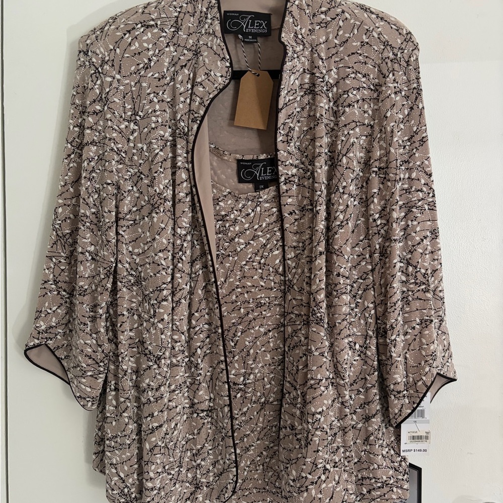 Alex Evenings Tan and White Floral two piece set